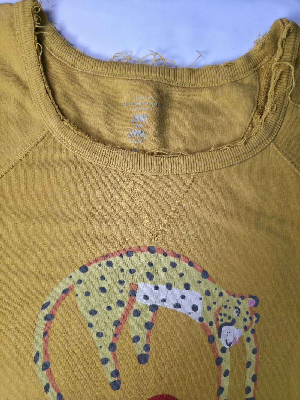 Anthropologie Jarmel by Jarmel Leopard Rainbow Sweatshirt Tee XL Mustard Boho - Picture 10 of 10